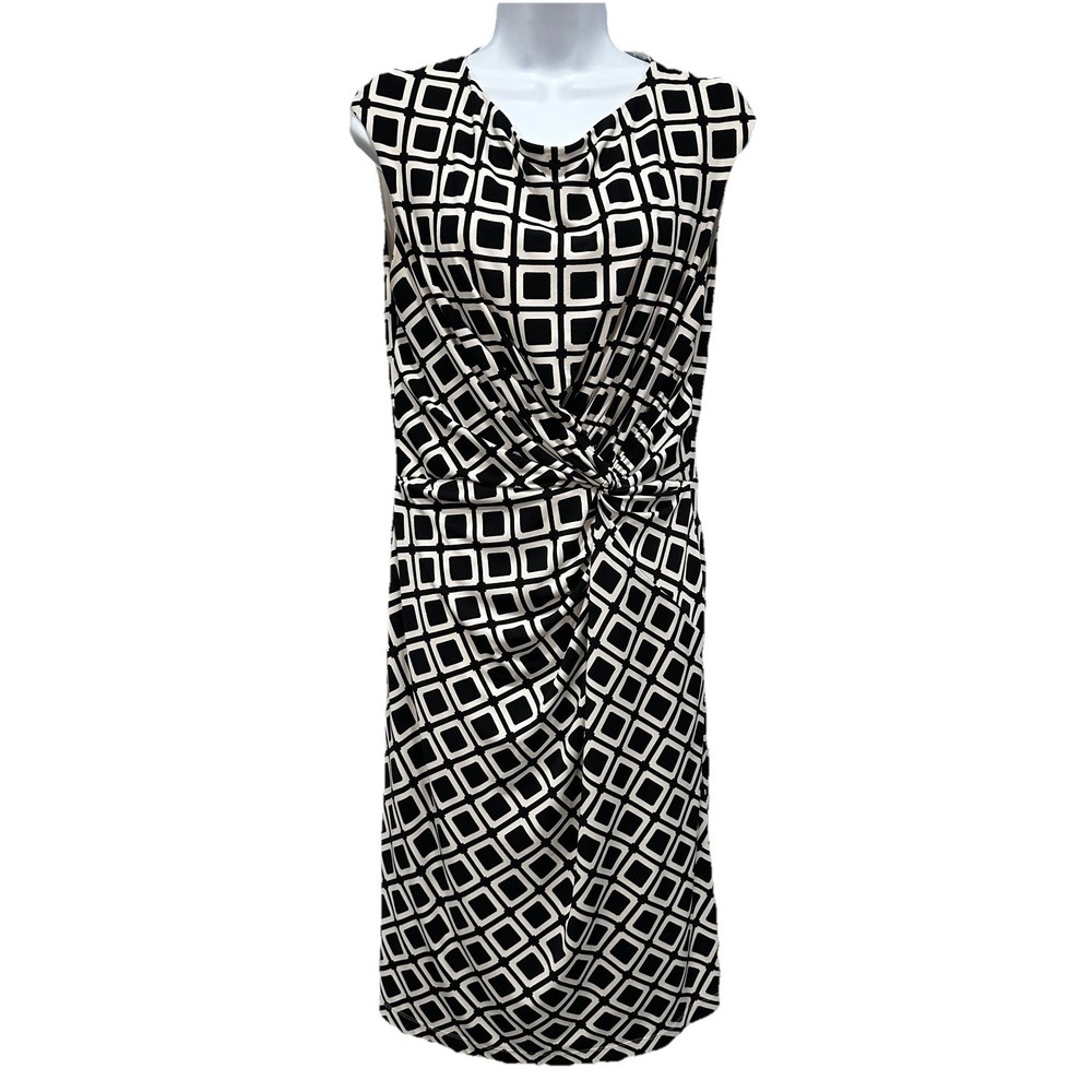 Lauren Ralph Lauren Midi Dress Women's 12 Black White Sleeveless Stretch Pull On